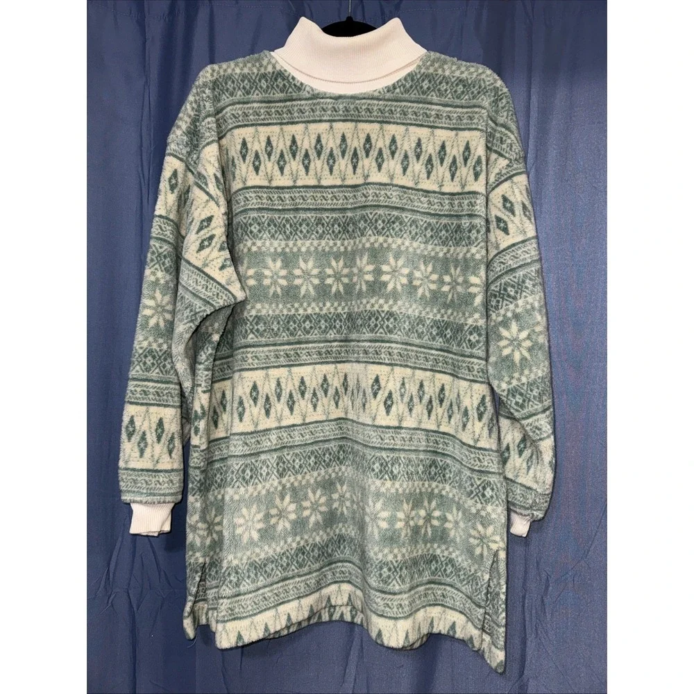 Vintage Nordic Fair Isle Styled 80s USA Turtleneck Sweater Oversized Men's Large